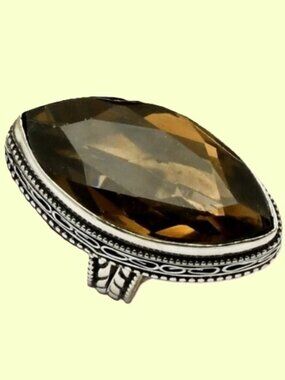 Smoky Quartz Sterling Silver Antique Design Ring SZ 5.75